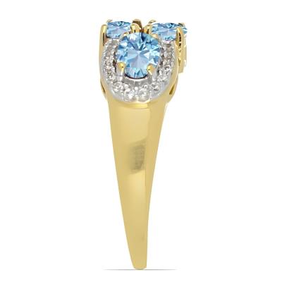 Bulk 14K Gold Oval Aquamarine Four-Stone Wide Cluster Band - Gold Jewelry Wholesale Suppliers USA